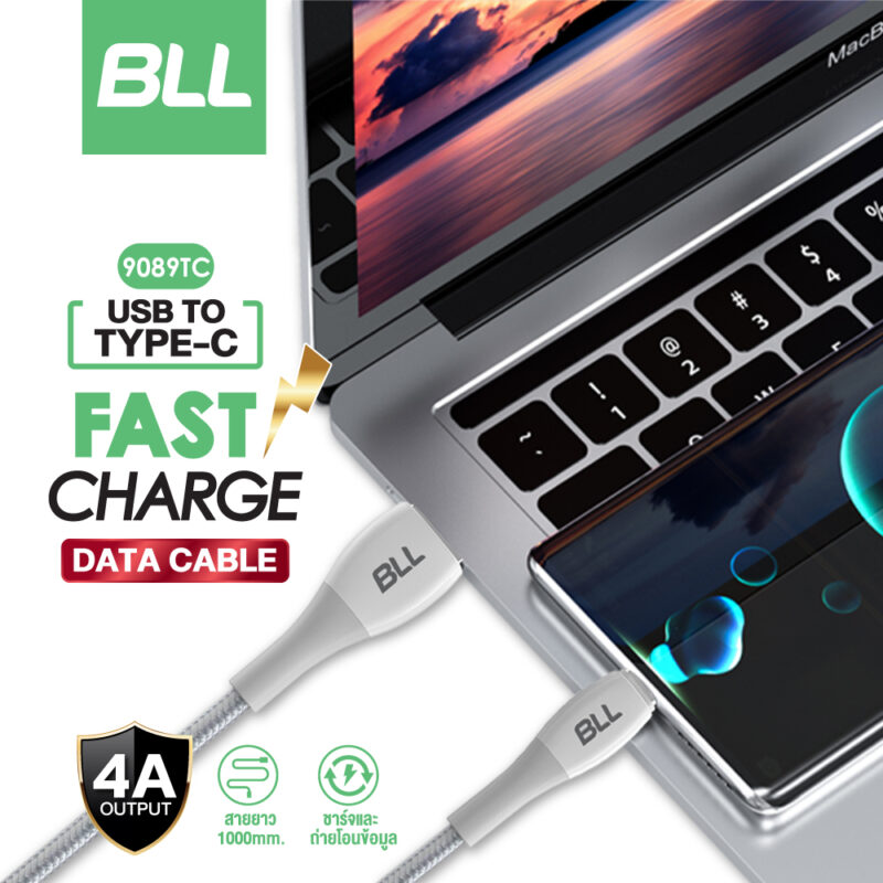 สายชาร์จ BLL รุ่น9089 USB to Type C 4A รุ่นใหม่-สีขาว-สีดำ